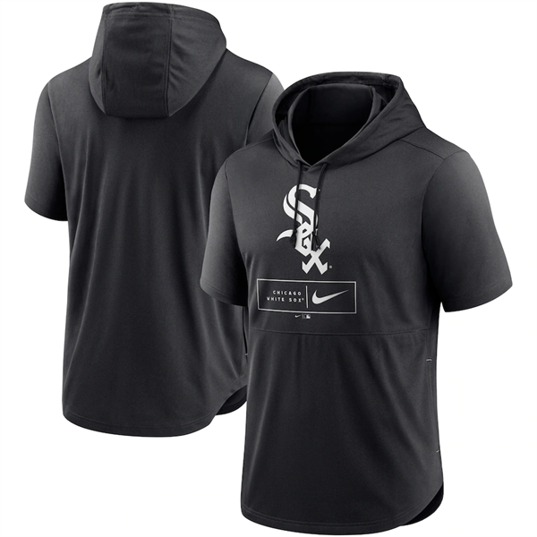 Men's Chicago White Sox Black Short Sleeve Pullover Hoodie